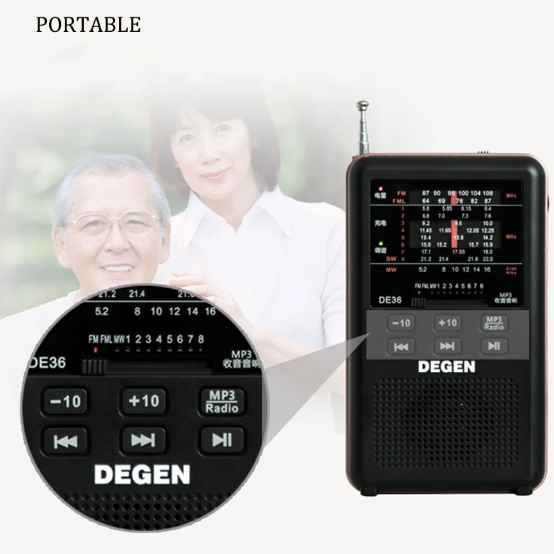 Цифровой радиоприемник Degen DE36 портативное радио с поддержкой DSP FM/MW/SW TF-карт