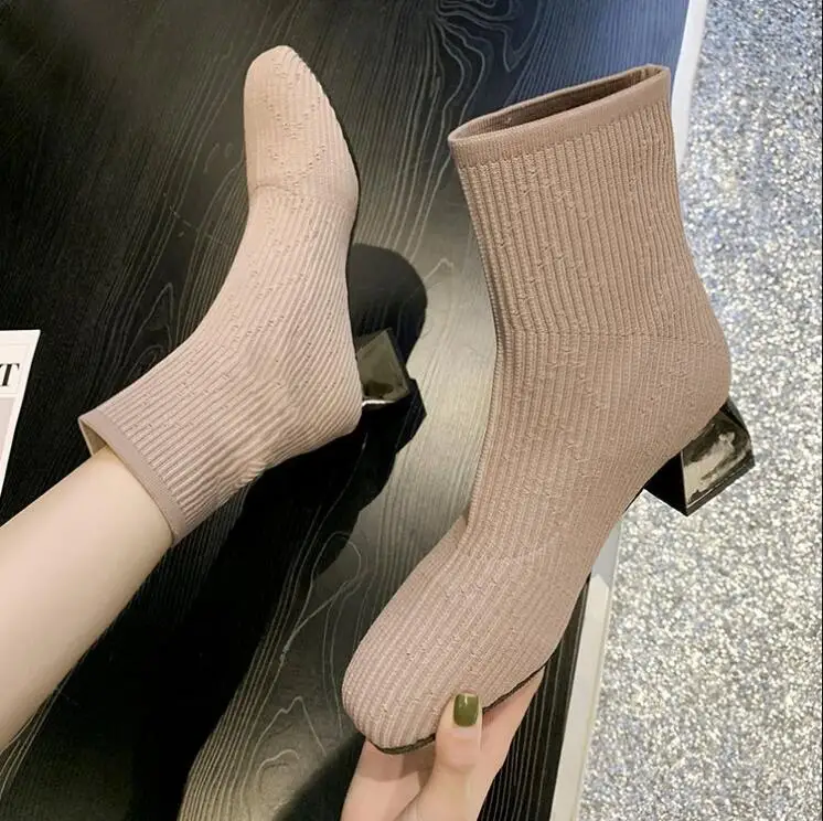 Носки ботинки женская обувь женские Модные ботильоны новинка 2019 Осенние тонкие