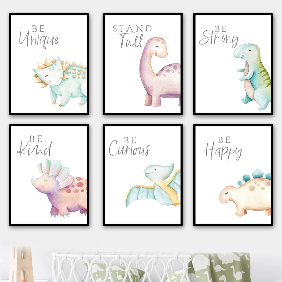 

Colorful Dinosaur Inspirational Quotes Wall Art Canvas Painting Nordic Posters And Prints Nursery Wall Pictures Kids Room Decor