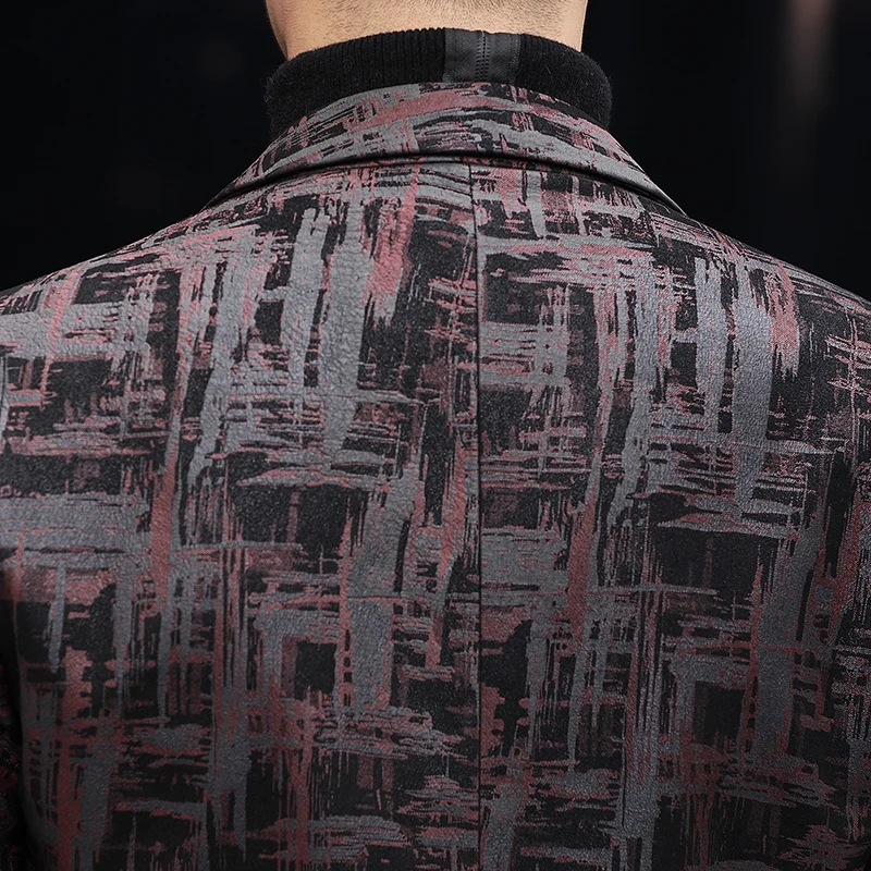 Brand Real Leather Jacket Men Fashion Office Single Breasted Sheepskin Blazer Casual Printed Suit Jacket Plus Size 4XL