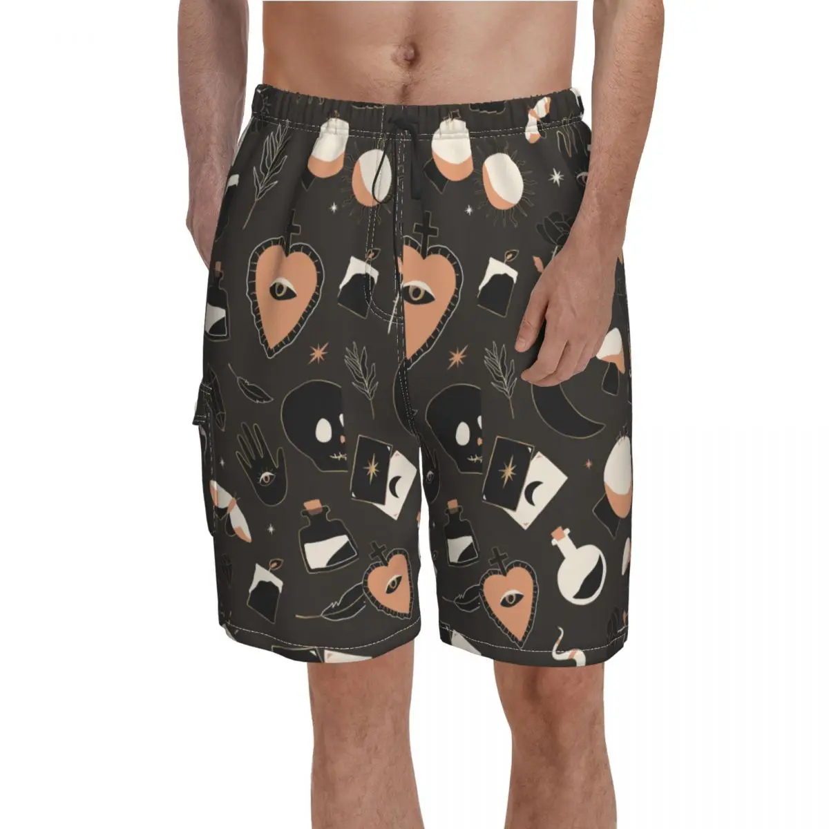 

Halloween Spooky Grave Witch Board Shorts Weird Funny Men Beach Swimming Trunks Polyester Funny Swim Trunks