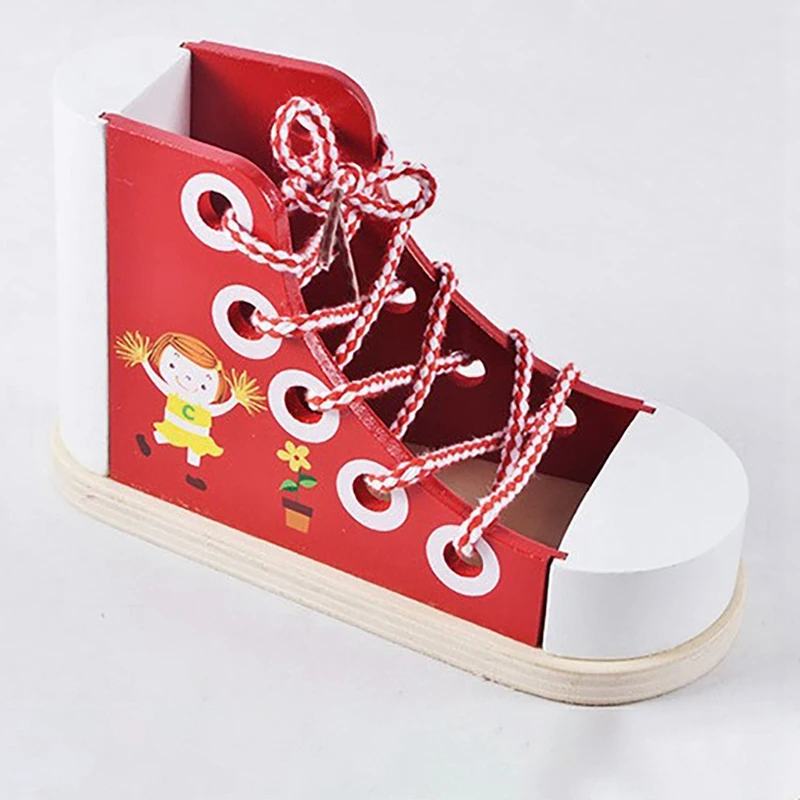 

Multifunction Wooden Lace-Up Shoes Toy Learning Lace Up Pencil Holder Shoe Tie Practice Toy for Kid Educational Toy