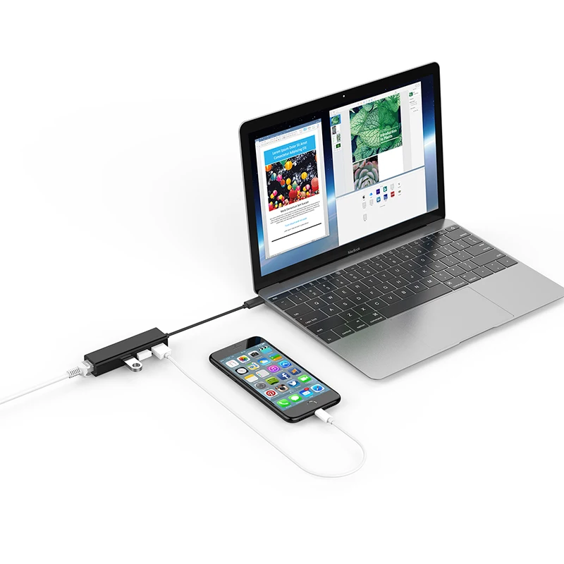 Концентратор с 3 портами USB адаптер RJ45 Ethernet LAN для MacBook Pro 13/15/16 (Thunderbolt 3) Mac Air 12