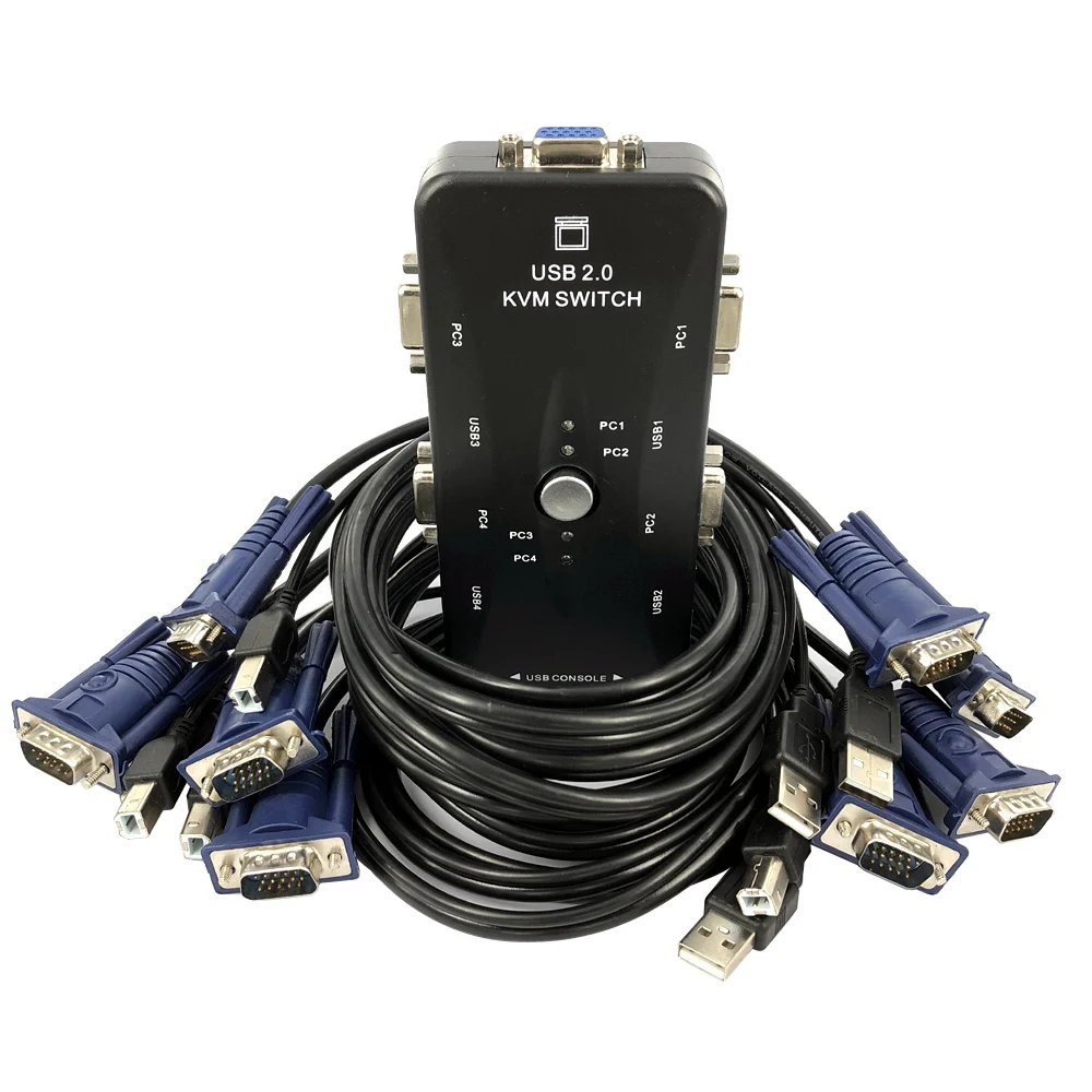 4 Ports Selector USB KVM Switch USB2.0 VGA/SVGA PC Sharing Monitor Box Splitter 1920 x1440 host 1 Keyboard Mouse | Электроника