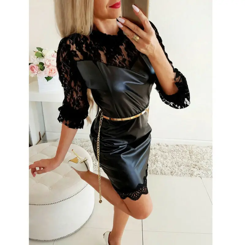 Летнее женское модное сексуальное Новое кружевное платье с длинным рукавом и