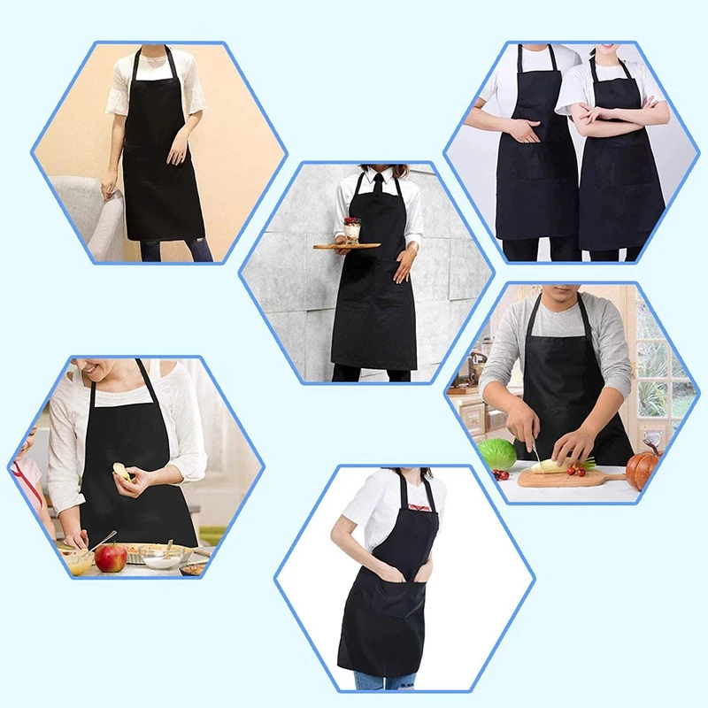 6 Pack Black Kitchen Apron with 2 Pockets Anti-Dirty Suitable for Barbecue Cooking Baking Restaurant | Дом и сад