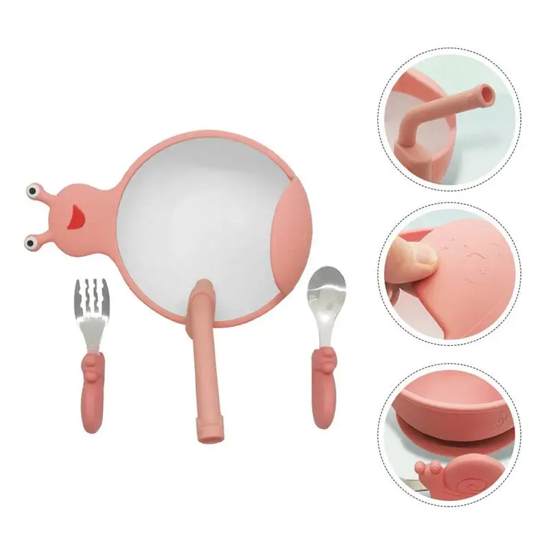 

1Set Baby Silicon Plate Kid Eating Training Cutlery The Cartoon Snail Tableware