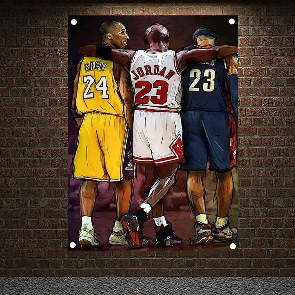 

Modern Wall Art for Basketball Player Superstar Banners Flags on Canvas Painting Legends Posters for Basketball Fan Home Decor