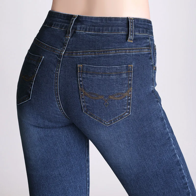 

2020 new straight stretch jeans high waist Women trousers plus size version Casual Slim woman jeans mom was thin Length pants