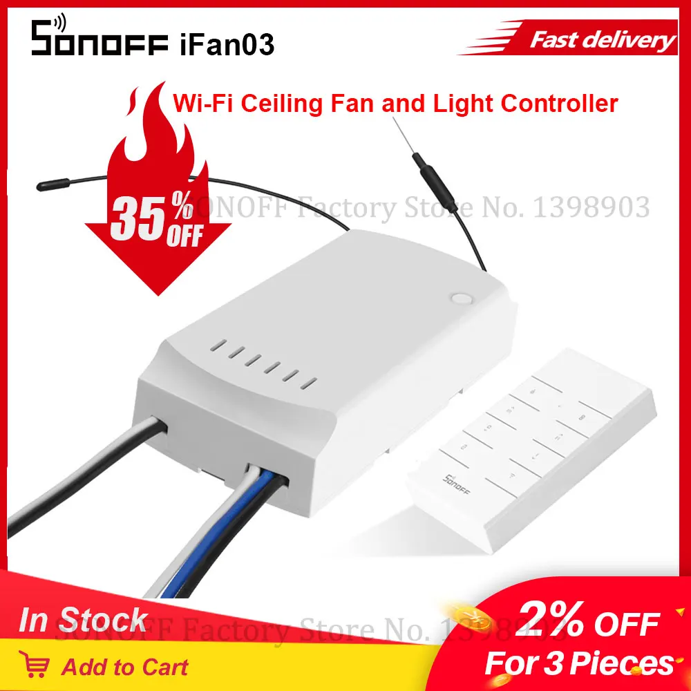 Itead SONOFF iFan03 Wifi потолочный вентилятор и светильник для управления DIY Smart Switch 433 МГц RF