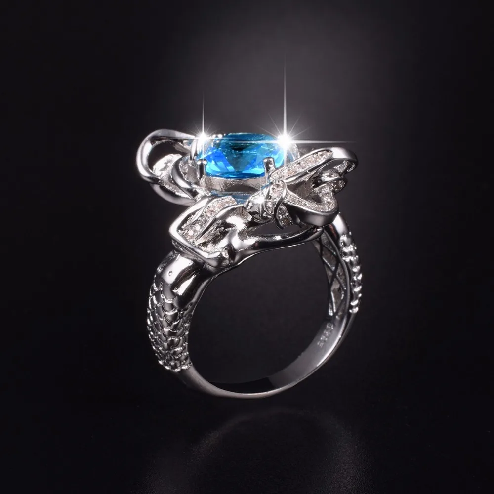 Promotion!!! Wedding Ring Jewelry Mermaid Sky Blue Birthstone 925 Sterling Silver for Women Size 5-10 Drop shipping | Украшения и