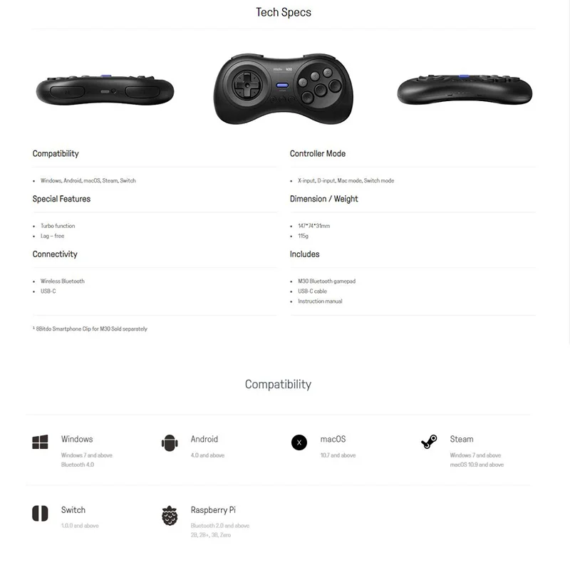 WUIYBN 8BitDo M30 Bluetooth геймпад беспроводной контроллер Джойстик для nintendo переключатель ПК, macOS и Android