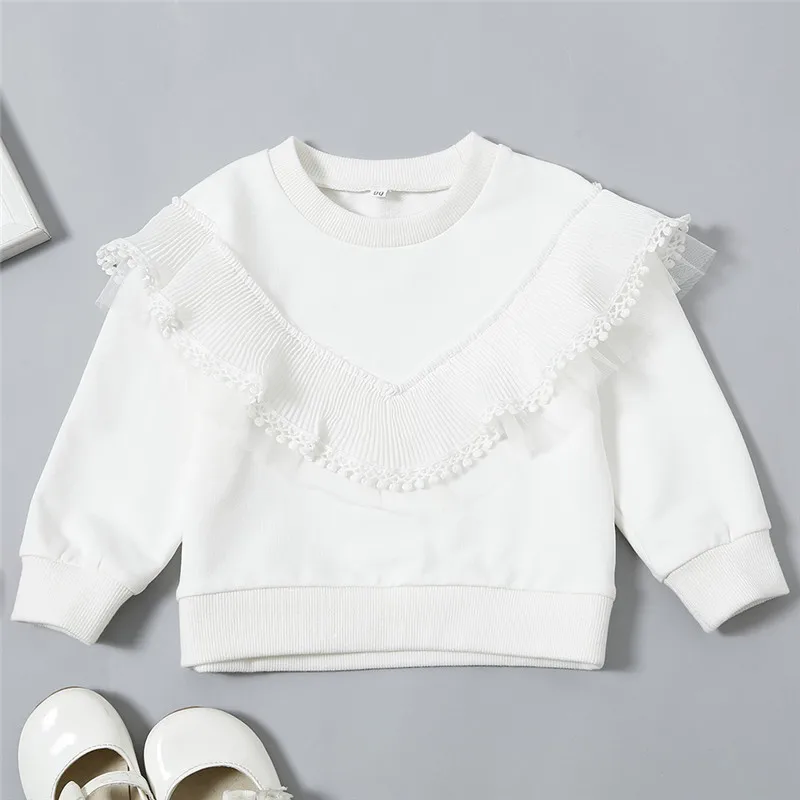 Baby Girls Clothes Long Sleeve O neck Solid Cotton Lace Mesh Casual Hoodies Autumn Tops Loose Outfits