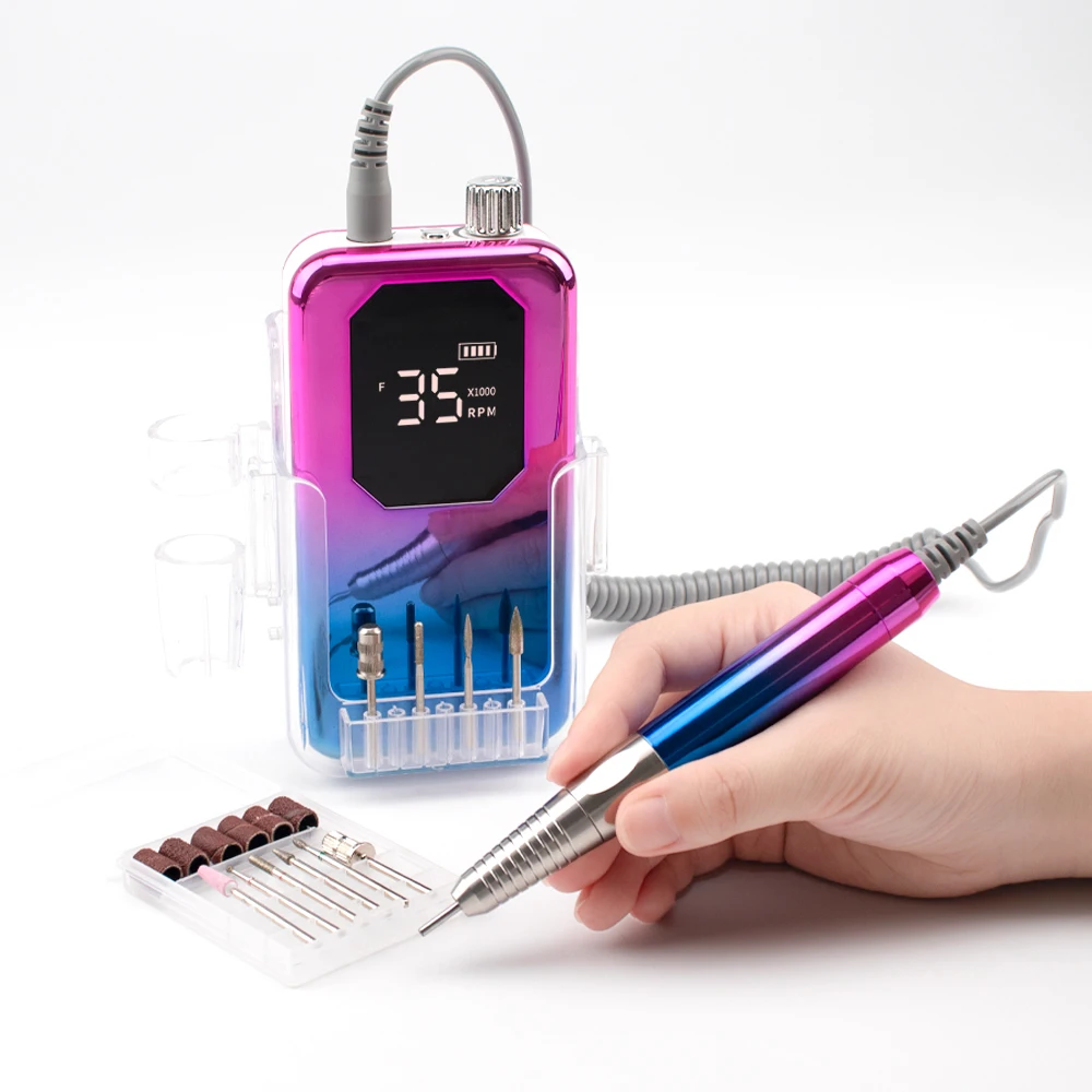 Brushless Octangle Portable Cordless Nail Drill Machine 35000RPM Rechargeable Manicure Electric Nail File Drill