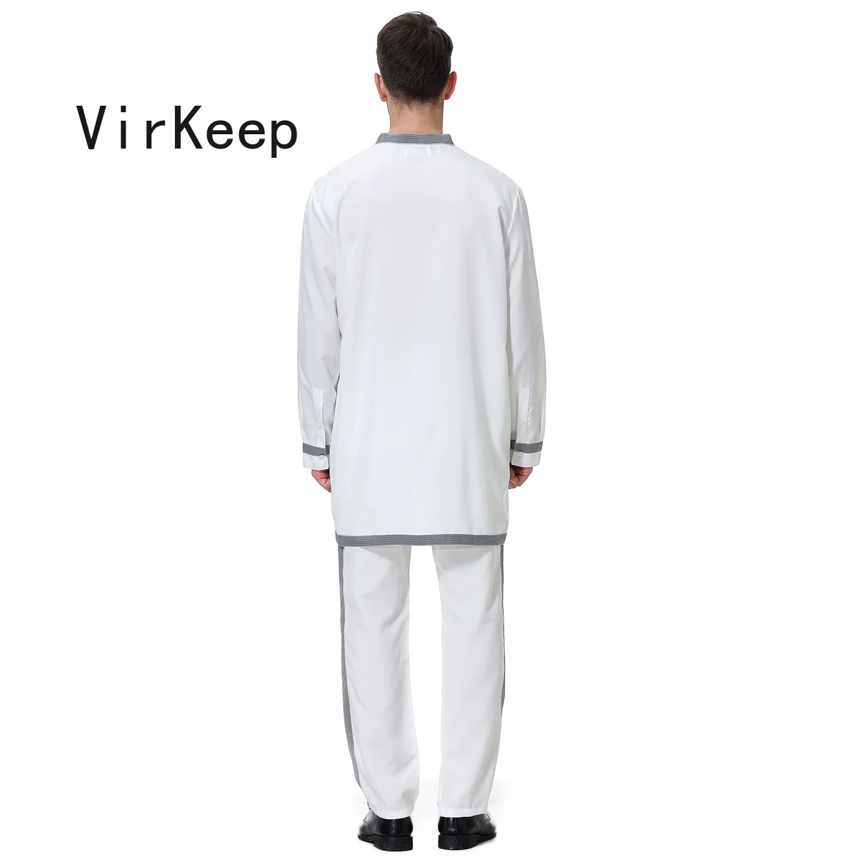 

Men full sleeve jubba thobe pants 2 pieces Set muslim Robes Fashion dubai moroccan Arabic Kaftan ramadan Suit plus size VKDR2480