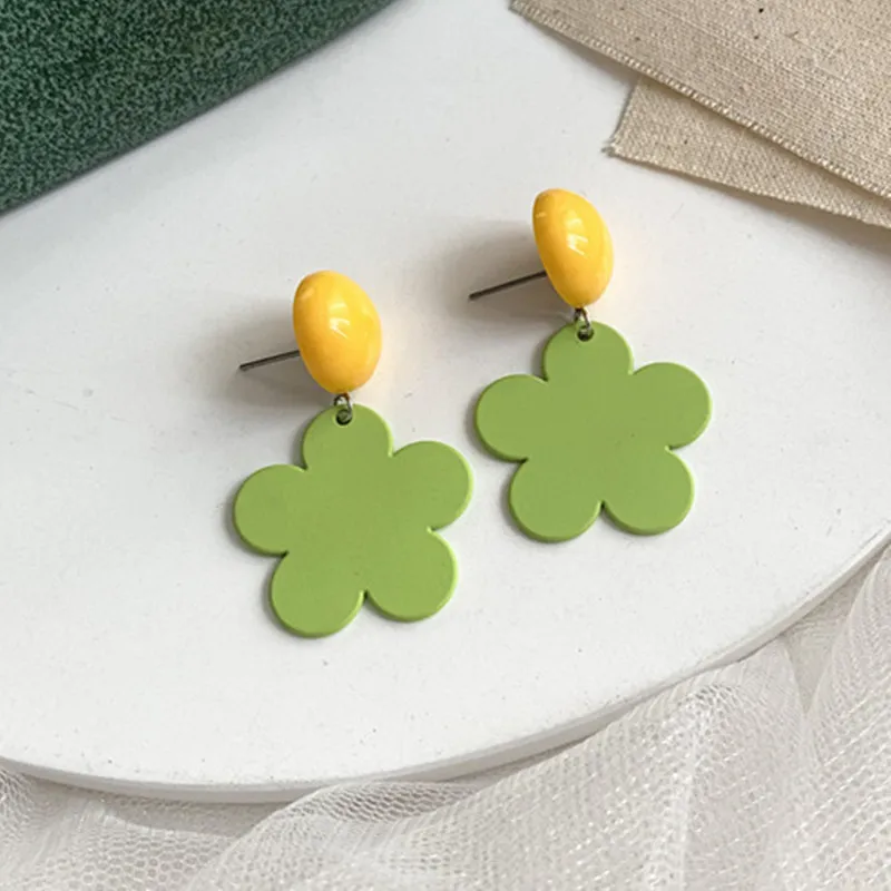 Green Avocado Fruit Stud Earrings For Women Acrylic Flowers Heart Geometric Round Sweet Female Fashion Jewelry | Украшения и
