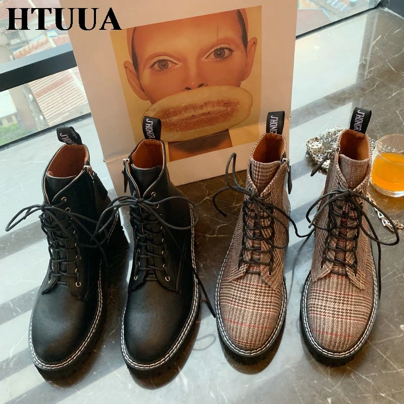 HTUUA/корейские модные ботинки Martens женские повседневные короткие ботильоны на
