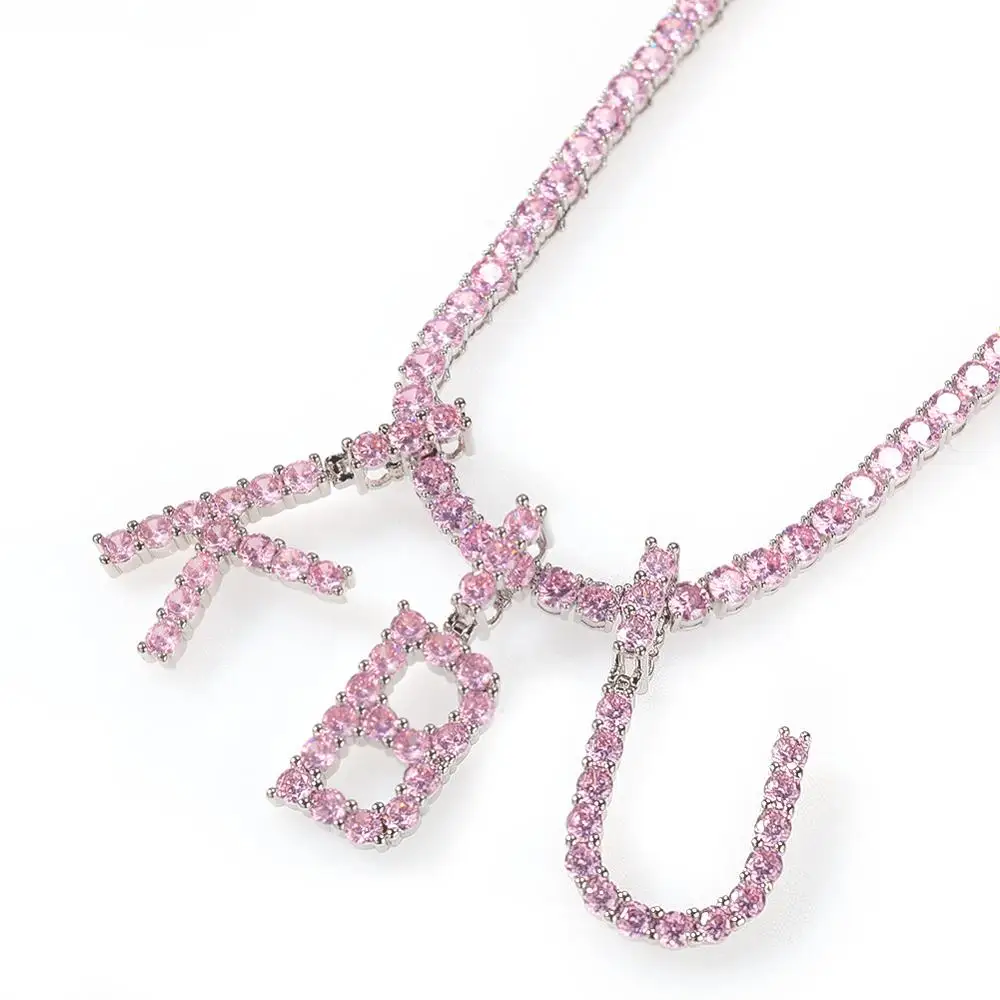 CZ заказное розовое теннисное ожерелье с надписью Iced Out кубическим цирконием