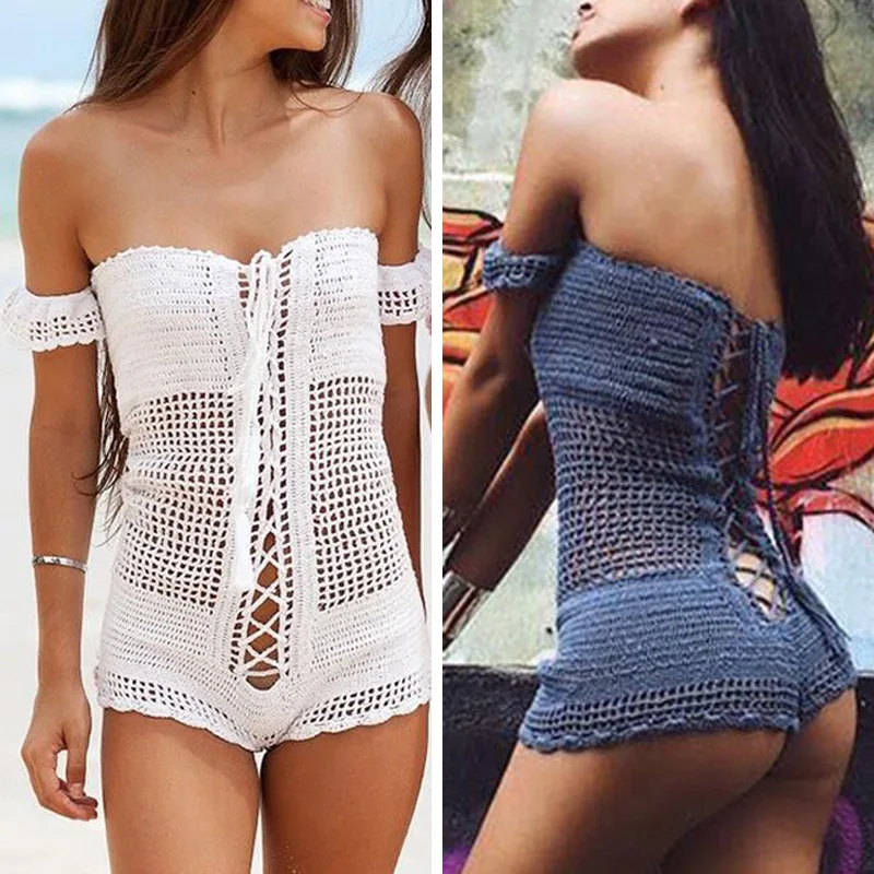 Вязаное крючком боди ручной работы на одно плечо тонкое сексуальное вязаное