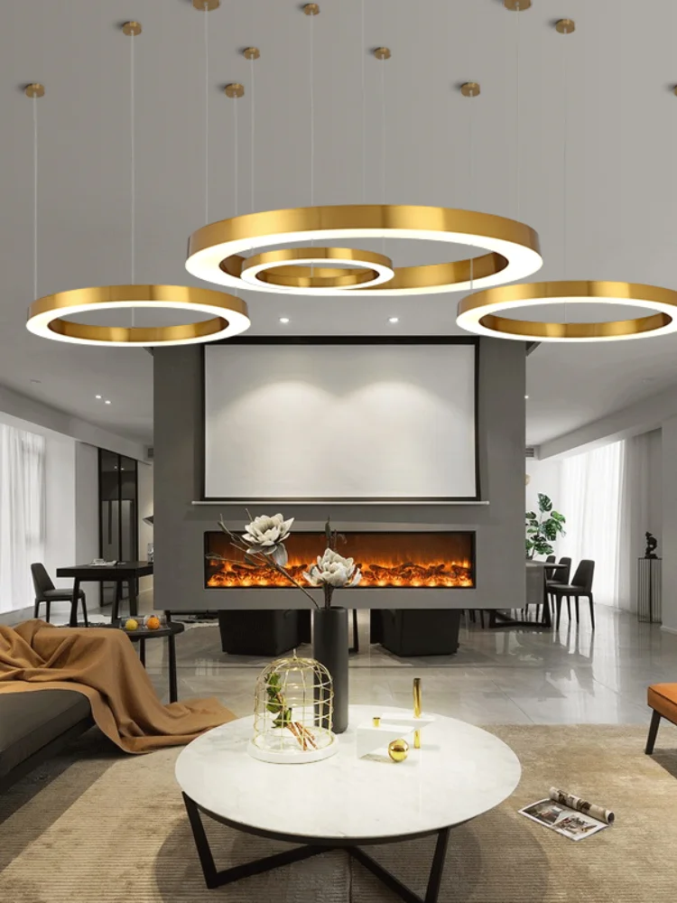 

Светодиодные подвесные светильники в стиле пост-модерн, круглые подвесные лампы с золотым кольцом, лампа для столовой, гостиной, люстра из н...