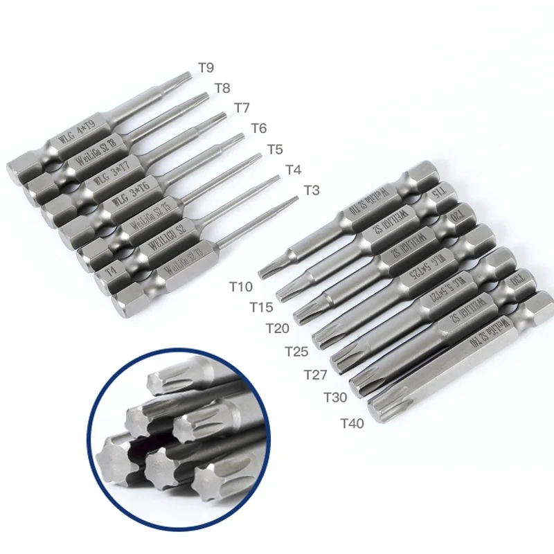 

Magnetic Screwdriver Bit T3-T40 Drill Set Precision 6.35mm Joint Single-Ended Electric Pneumatic Driver Drilling Repair Tool
