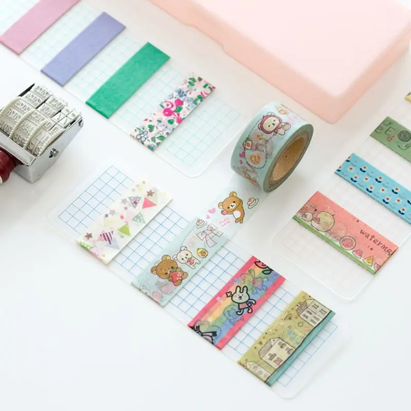 

12Pcs PVC Washi Tape orage Bookmark Washi Tape Separate Oice School plies Grid Tape Sub-board Arc corners Look For Convenience
