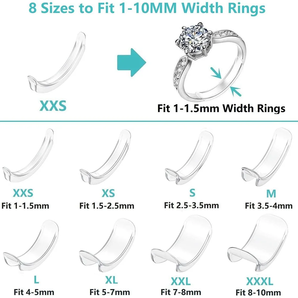 

8 Sizes Silicone Invisible Clear Ring Size Adjuster Resizer Loose Rings Reducer Ring Sizer Fit Any Rings Jewelry Tools