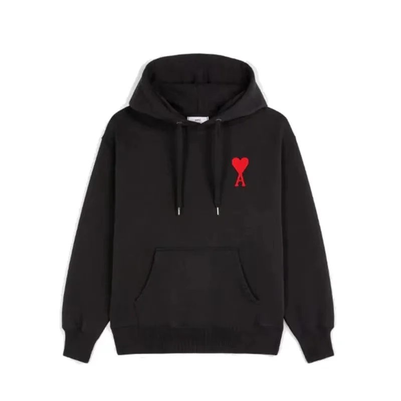 

2021 Fall Fashion Men's and Women's Cotton Long Sleeve Sweaters Original AMI Hoodie Red Heart Embroidered Casual Hoodie