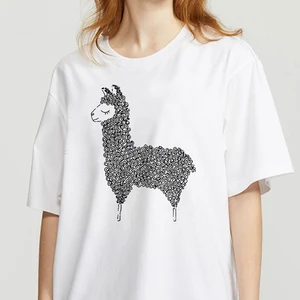 Cute Cartoon Alpaca  printed T-shirt  Women Casual White Tops Casual T Shirt T-shirt ladies summer casual T-shirt