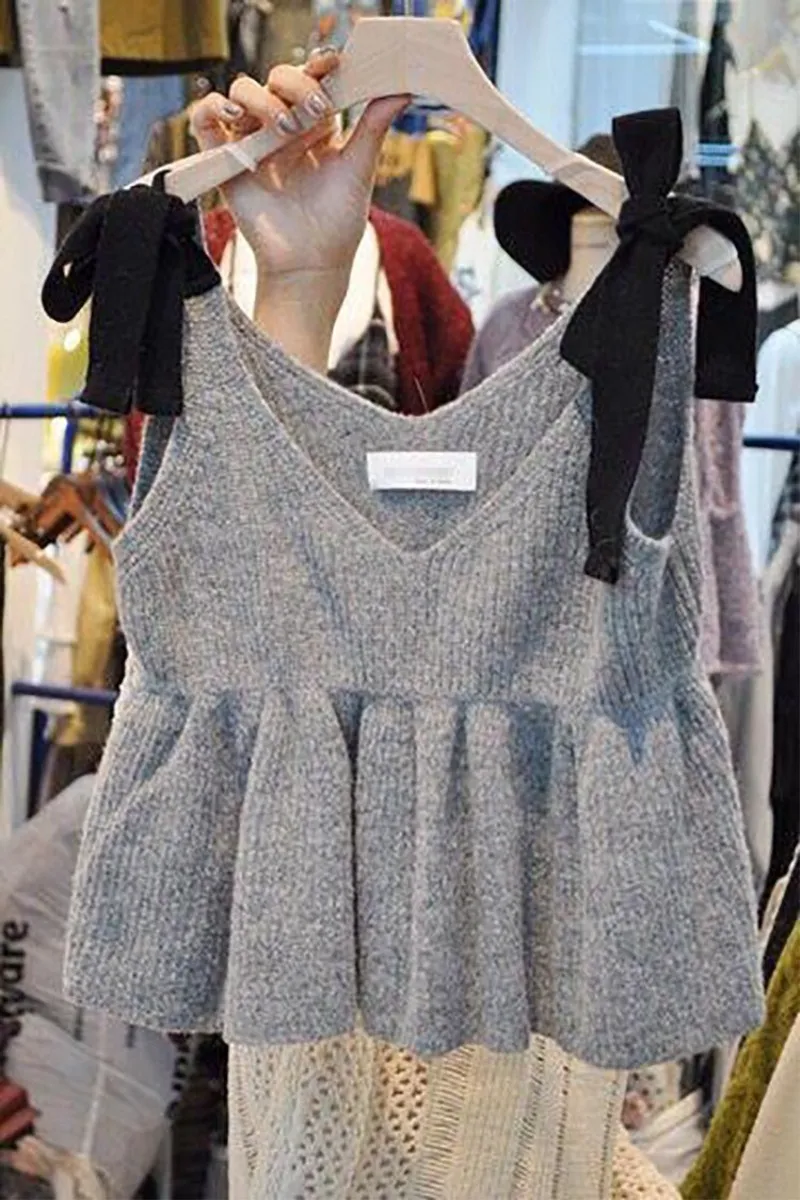 

Knit Tank Top for Woman 2020 Autumn and Winter New Solid Color V-neck Knitted Camisole Loose-Fitting Vest Tops