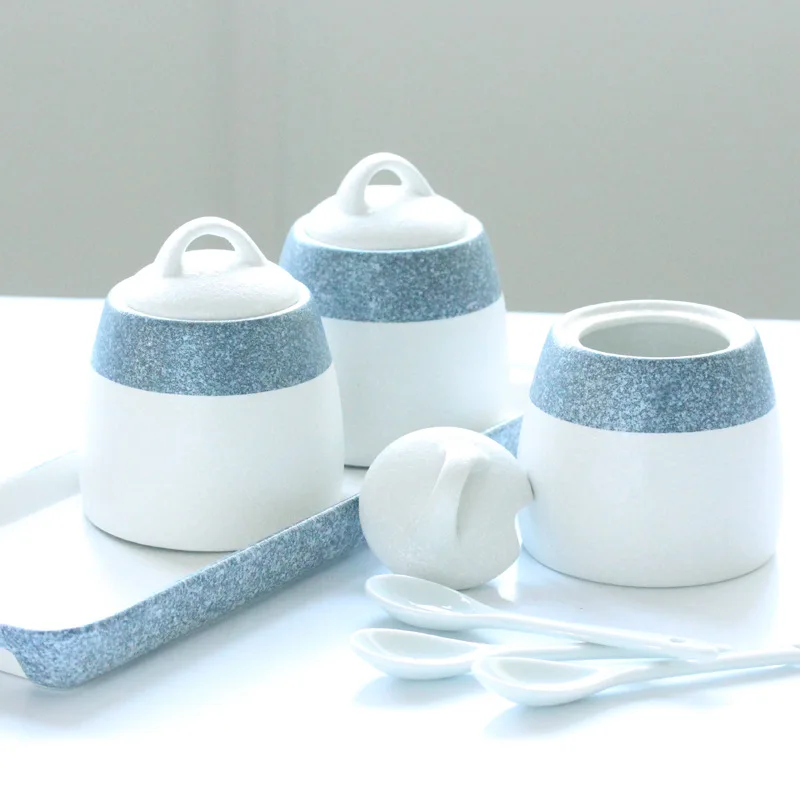 Ceramic Condiment Box Set Creative Kitchen Cooking Flavouring Bottle Spice Jar Salt Pepper Shaker Pocerlain Seasoning Pots | Дом и сад
