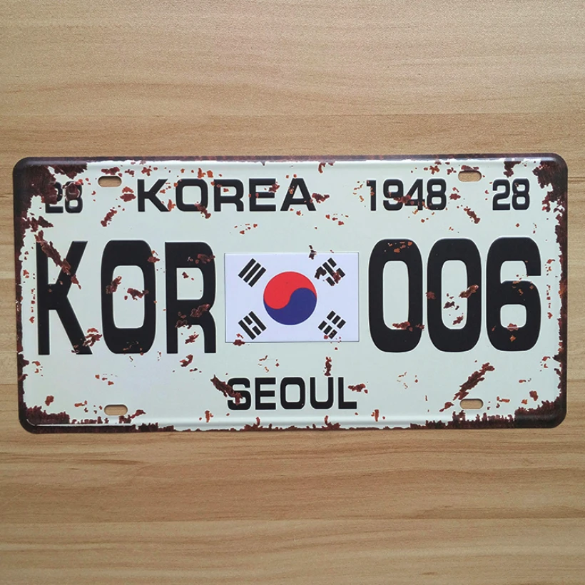 

SYF-A128 Retro license Car plates " KOR-006 SEOUL KOREA " vintage metal tin signs garage painting plaque Sticker 15x30cm
