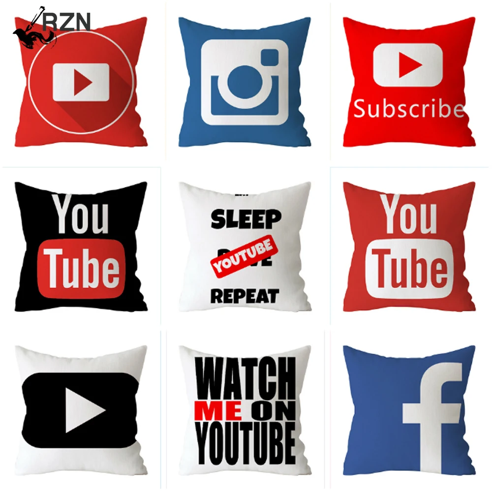 

App Logo Decorative Polyester Pillow Case Youtube Facebook Throw Cushion Cover Square Sofa Pillow Cover Home Decoration 45X45CM