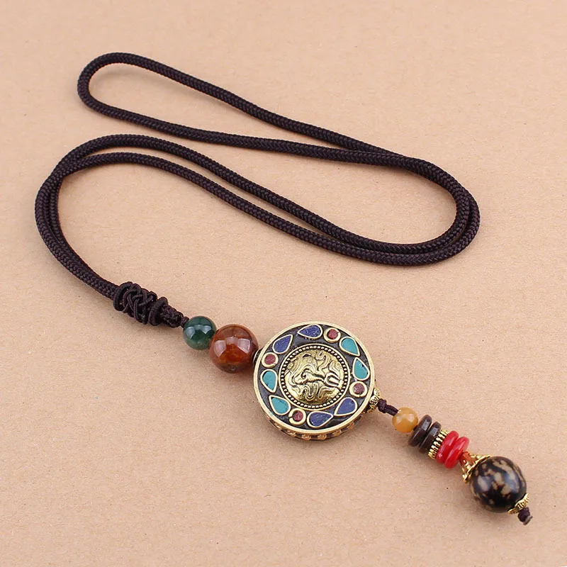 Новый Винтажный непальский длинный буддийский деревянный кулон и ожерелье из