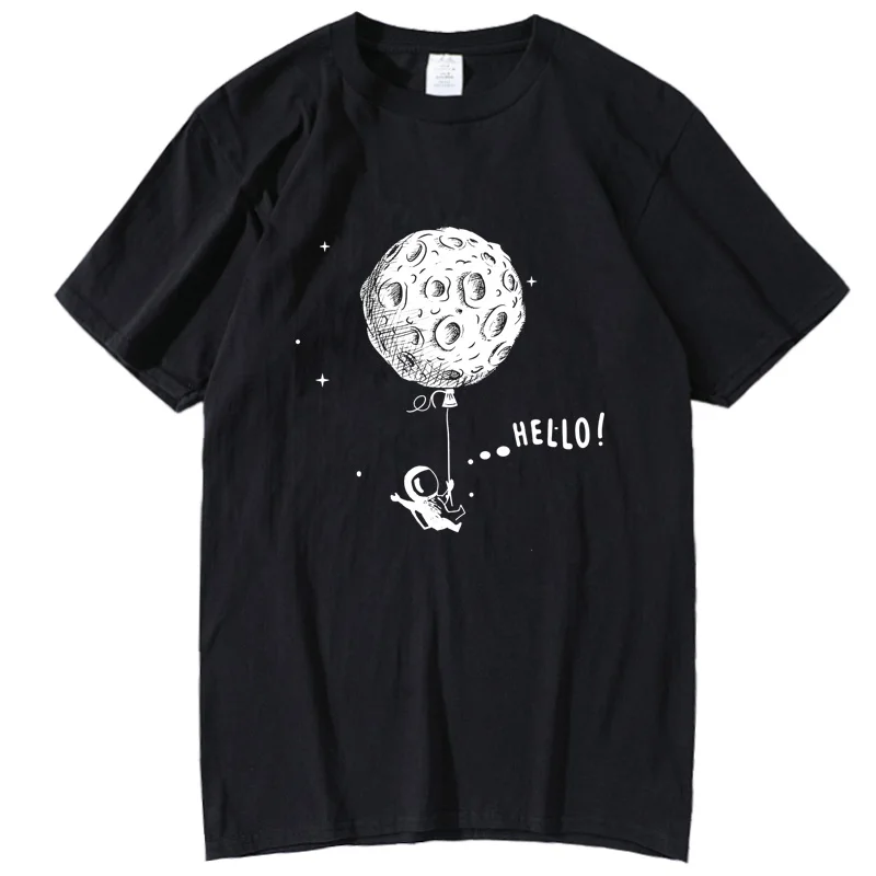 

Summer Men's High Quality T-shirt Pure Cotton Short Sleeve Fun Space Flight Design Printed O-Neck Loose Men's T-shirt graphic