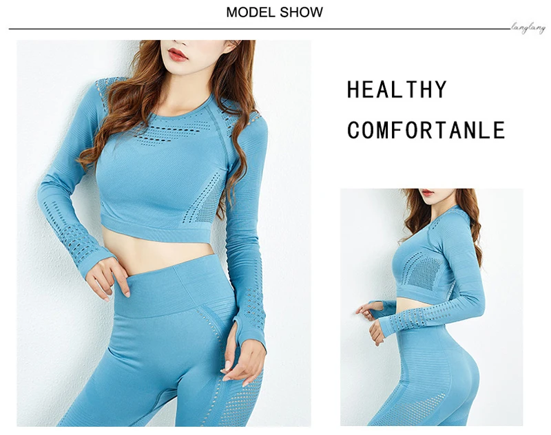 Sports Crop Top Gym Yoga Top Seamless Long Sleeve Sport Shirt Women Fitness Top Workout Shirts Running Sports Wear For Women Gym