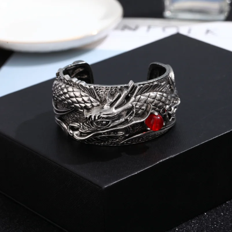 

Мужской огромный тяжелый высококачественный металлический браслет байкер рок панк дракон