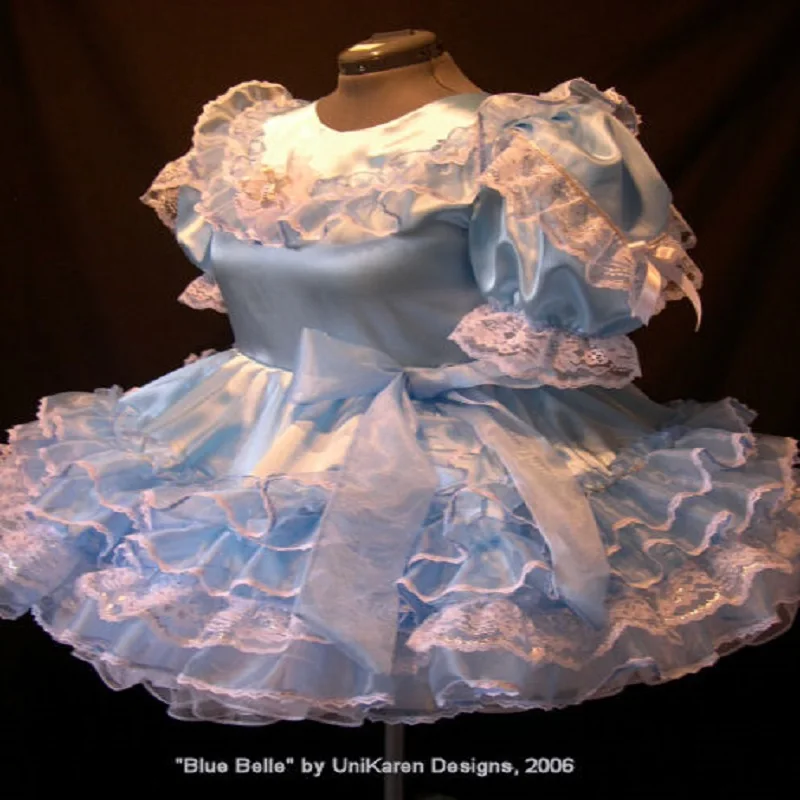 

Adult sissy Blue Lace Bow Dress Lace cake dress Maid Dress