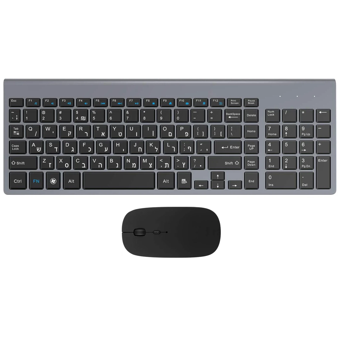 

Hebrew & English characters Ultra-thin Business Israel Wireless Keyboard and Mouse combo low noise for Office