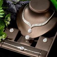 hibride new 4pcs super luxury waterdrop charms jewelry set for women wedding cubic zircon dress necklace earring sets n 1913
