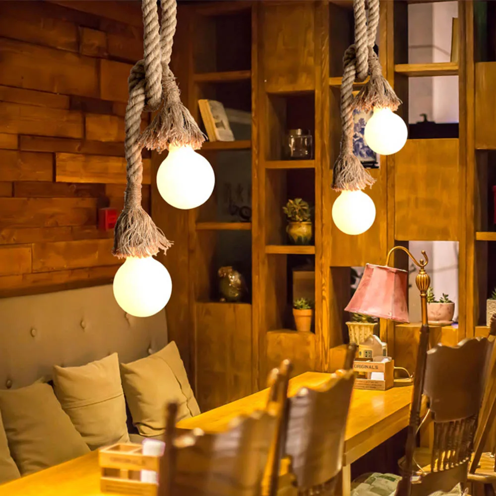 Светодиодный винтажный подвесной светильник в виде веревки из пеньковой