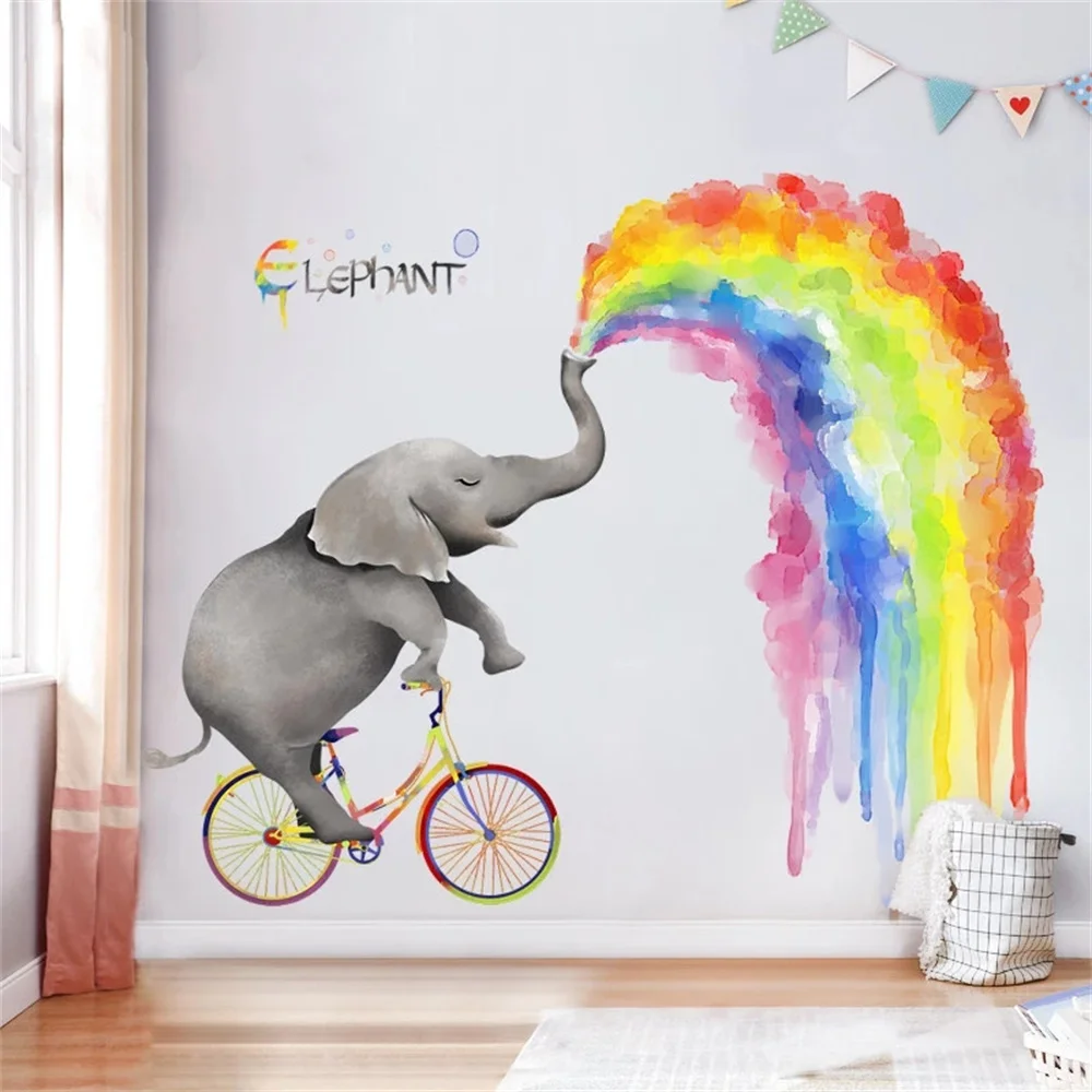 

Large Rainbow Elephant Wall Stickers Kids Room Decoration Self-adhesive Bedroom Decor Living Room Peel and Stick Vinyl Decals