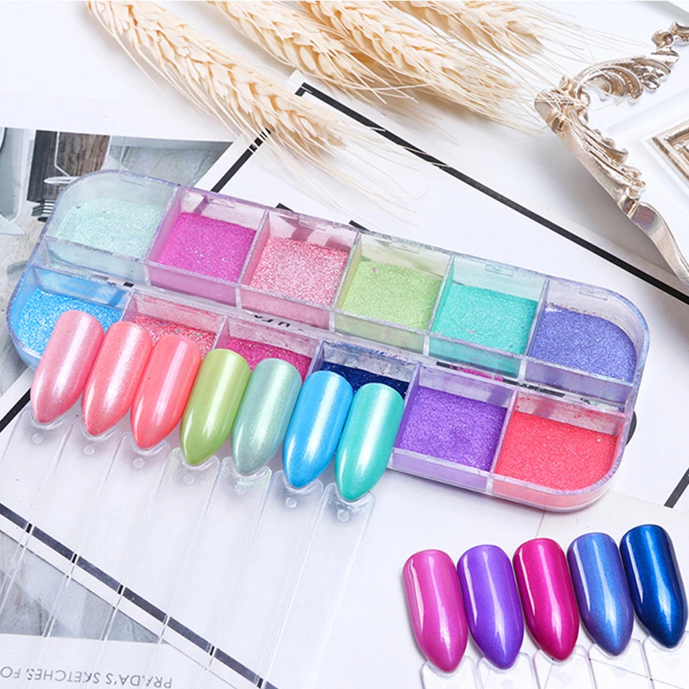 Лидер продаж! 12 шт./корт. Сверхтонкая блестящая пудра для ногтей пигмент сделай