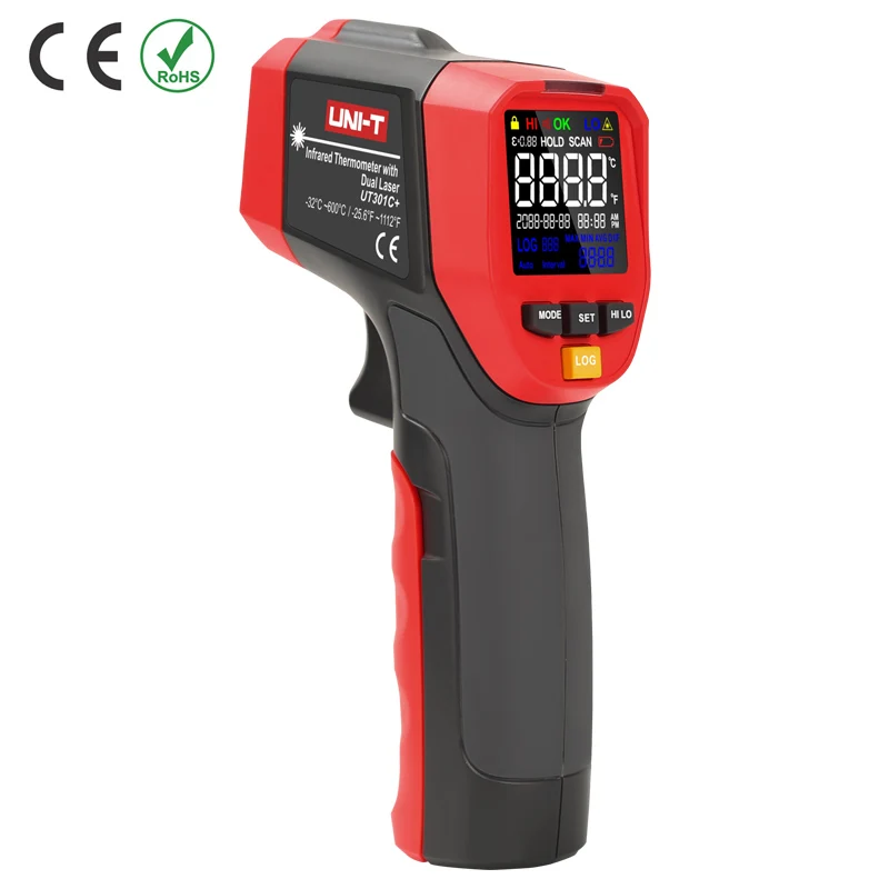 UNI-T UT301A+/UT301C+ инфракрасный термометр; цветной экран бесконтактный термометр/-32~ 420C, регулируемая излучательная способность - Цвет: UT301C(PLUS)