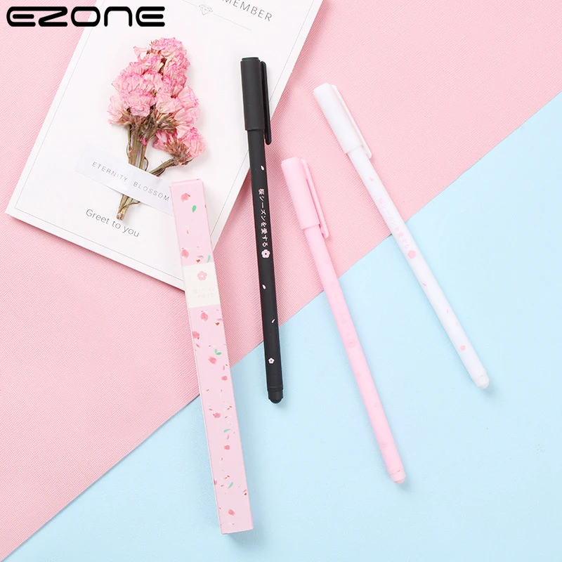 

EZONE 3PCS Black Gel Pen 0.38mm Small Fresh Student Stationery Beautiful Cherry Blossom Gel Pen Gift Set Business Signing Pen