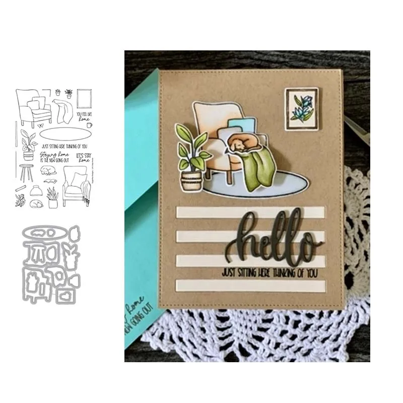 

2021 New Arrival Chair Blanket Dog Metal Cutting Dies and Rubber Stamps for Scrapbooking DIY Seal Craft Stencil Card Album Sheet