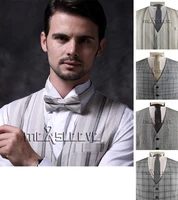 mens casual v neck formal business linen waistcoat for wedding only