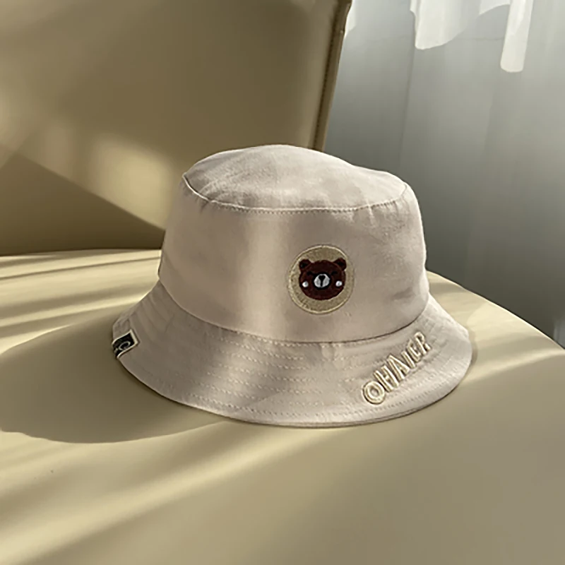 

2021 New Cartoon Embroidery Animal Cute Bucket Hats Fisherman's Hats Children Kids Wide Brim Sunshade Outdoor