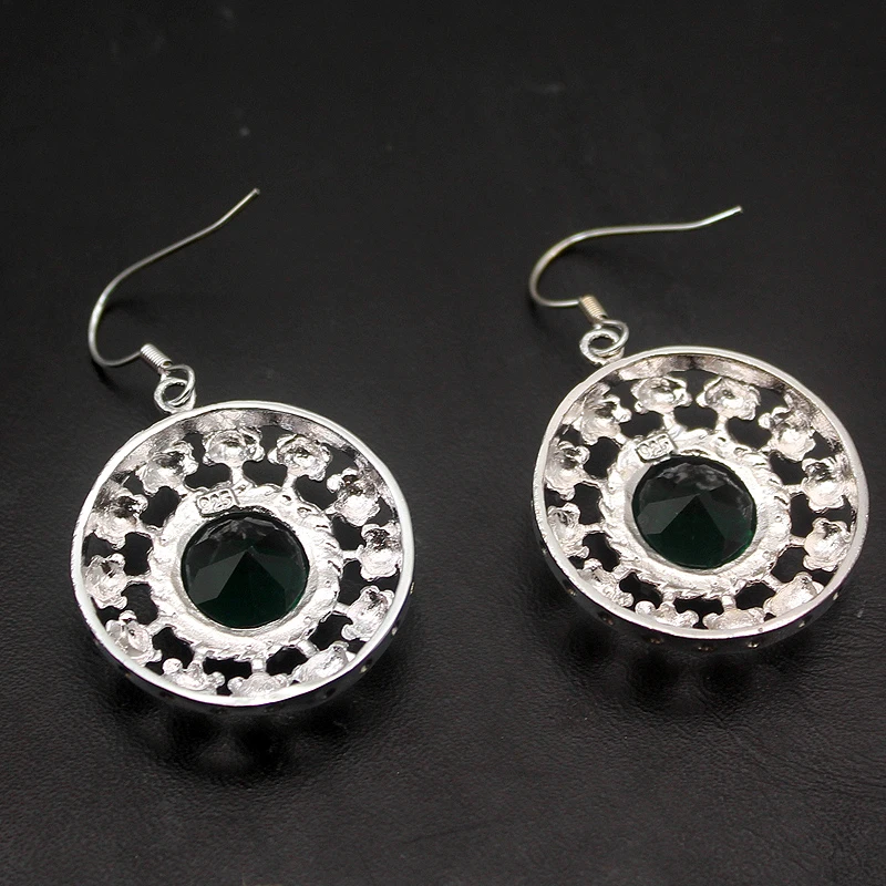 Женские серьги-подвески Hermosa круглые серьги с зеленым топазом из стерлингового
