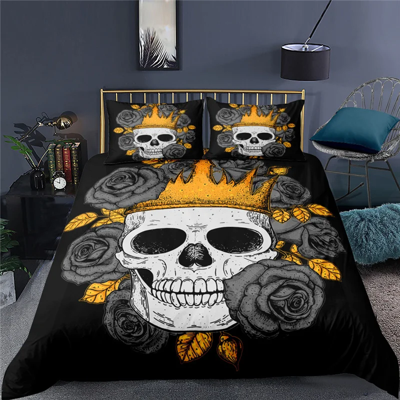 

Skull Luxury 3D 2/3pcs Flower Printing Bedding Set Twin Queen King Size Comforter Duvet Quilt Cover and Pillowcase Home Textile